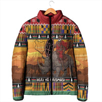 Kenya Safari Christmas Padded Jacket Black Santa Riding Rhinoceros - Heri ya Krismasi - Wonder Print Shop