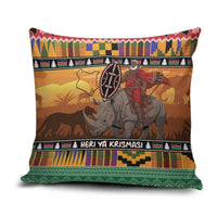 Kenya Safari Christmas Pillow Cover Black Santa Riding Rhinoceros - Heri ya Krismasi - Wonder Print Shop