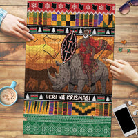 Kenya Safari Christmas Puzzle Black Santa Riding Rhinoceros - Heri ya Krismasi - Wonder Print Shop