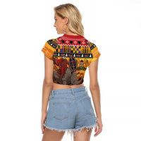 Kenya Safari Christmas Raglan Cropped T Shirt Black Santa Riding Rhinoceros - Heri ya Krismasi - Wonder Print Shop