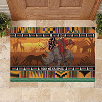 Kenya Safari Christmas Rubber Doormat Black Santa Riding Rhinoceros - Heri ya Krismasi - Wonder Print Shop