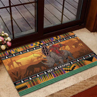 Kenya Safari Christmas Rubber Doormat Black Santa Riding Rhinoceros - Heri ya Krismasi - Wonder Print Shop
