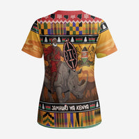 Kenya Safari Christmas Scrub Top Black Santa Riding Rhinoceros - Heri ya Krismasi - Wonder Print Shop