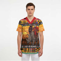 Kenya Safari Christmas Scrub Top Black Santa Riding Rhinoceros - Heri ya Krismasi - Wonder Print Shop