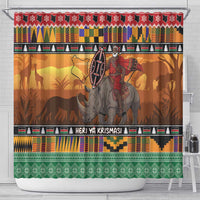 Kenya Safari Christmas Shower Curtain Black Santa Riding Rhinoceros - Heri ya Krismasi - Wonder Print Shop