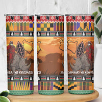 Kenya Safari Christmas Skinny Tumbler Black Santa Riding Rhinoceros - Heri ya Krismasi - Wonder Print Shop