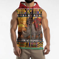 Kenya Safari Christmas Sleeveless Zip Hoodie Black Santa Riding Rhinoceros - Heri ya Krismasi - Wonder Print Shop