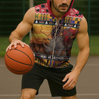 Kenya Safari Christmas Sleeveless Zip Hoodie Black Santa Riding Rhinoceros - Heri ya Krismasi - Wonder Print Shop