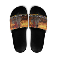 Kenya Safari Christmas Slide Sandals Black Santa Riding Rhinoceros - Heri ya Krismasi - Wonder Print Shop