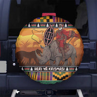 Kenya Safari Christmas Spare Tire Cover Black Santa Riding Rhinoceros - Heri ya Krismasi - Wonder Print Shop