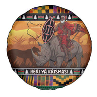 Kenya Safari Christmas Spare Tire Cover Black Santa Riding Rhinoceros - Heri ya Krismasi - Wonder Print Shop