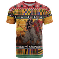 Kenya Safari Christmas T Shirt Black Santa Riding Rhinoceros - Heri ya Krismasi - Wonder Print Shop