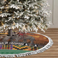 Kenya Safari Christmas Tree Skirt Black Santa Riding Rhinoceros - Heri ya Krismasi - Wonder Print Shop