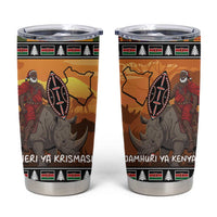 Kenya Safari Christmas Tumbler Cup Black Santa Riding Rhinoceros - Heri ya Krismasi - Wonder Print Shop
