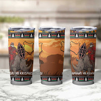 Kenya Safari Christmas Tumbler Cup Black Santa Riding Rhinoceros - Heri ya Krismasi - Wonder Print Shop