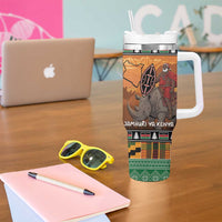 Kenya Safari Christmas Tumbler With Handle Black Santa Riding Rhinoceros - Heri ya Krismasi - Wonder Print Shop