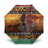 Kenya Safari Christmas Umbrella Black Santa Riding Rhinoceros - Heri ya Krismasi - Wonder Print Shop