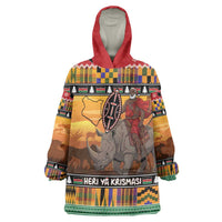 Kenya Safari Christmas Wearable Blanket Hoodie Black Santa Riding Rhinoceros - Heri ya Krismasi - Wonder Print Shop