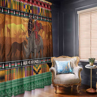 Kenya Safari Christmas Window Curtain Black Santa Riding Rhinoceros - Heri ya Krismasi - Wonder Print Shop