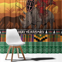 Kenya Safari Christmas Window Curtain Black Santa Riding Rhinoceros - Heri ya Krismasi - Wonder Print Shop