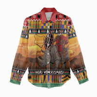 Kenya Safari Christmas Women Casual Shirt Black Santa Riding Rhinoceros - Heri ya Krismasi - Wonder Print Shop