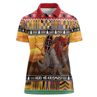 Kenya Safari Christmas Women Polo Shirt Black Santa Riding Rhinoceros - Heri ya Krismasi - Wonder Print Shop