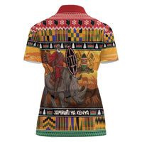 Kenya Safari Christmas Women Polo Shirt Black Santa Riding Rhinoceros - Heri ya Krismasi - Wonder Print Shop