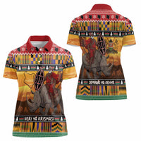 Kenya Safari Christmas Women Polo Shirt Black Santa Riding Rhinoceros - Heri ya Krismasi - Wonder Print Shop