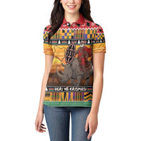 Kenya Safari Christmas Women Polo Shirt Black Santa Riding Rhinoceros - Heri ya Krismasi - Wonder Print Shop