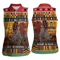 Kenya Safari Christmas Women Sleeveless Polo Shirt Black Santa Riding Rhinoceros - Heri ya Krismasi - Wonder Print Shop