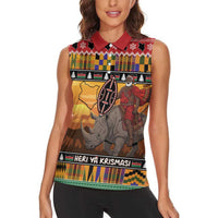 Kenya Safari Christmas Women Sleeveless Polo Shirt Black Santa Riding Rhinoceros - Heri ya Krismasi - Wonder Print Shop