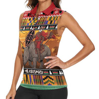 Kenya Safari Christmas Women Sleeveless Polo Shirt Black Santa Riding Rhinoceros - Heri ya Krismasi - Wonder Print Shop