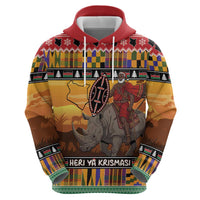 Kenya Safari Christmas Zip Hoodie Black Santa Riding Rhinoceros - Heri ya Krismasi - Wonder Print Shop