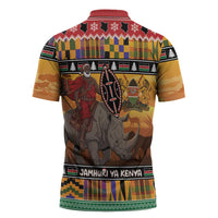 Kenya Safari Christmas Zipper Polo Shirt Black Santa Riding Rhinoceros - Heri ya Krismasi - Wonder Print Shop