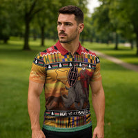 Kenya Safari Christmas Zipper Polo Shirt Black Santa Riding Rhinoceros - Heri ya Krismasi - Wonder Print Shop