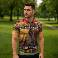 Kenya Safari Christmas Zipper Polo Shirt Black Santa Riding Rhinoceros - Heri ya Krismasi - Wonder Print Shop