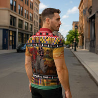 Kenya Safari Christmas Zipper Polo Shirt Black Santa Riding Rhinoceros - Heri ya Krismasi - Wonder Print Shop