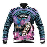 Personalised Kenya Lilac Breasted Roller Baseball Jacket Mix Maasai Shield With Orchid Flower - Wonder Print Shop