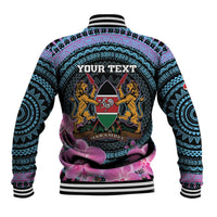Personalised Kenya Lilac Breasted Roller Baseball Jacket Mix Maasai Shield With Orchid Flower - Wonder Print Shop