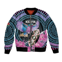 Personalised Kenya Lilac Breasted Roller Bomber Jacket Mix Maasai Shield With Orchid Flower - Wonder Print Shop