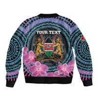 Personalised Kenya Lilac Breasted Roller Bomber Jacket Mix Maasai Shield With Orchid Flower - Wonder Print Shop