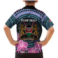 Personalised Kenya Lilac Breasted Roller Family Matching Mermaid Dress and Hawaiian Shirt Mix Maasai Shield With Orchid Flower - Wonder Print Shop