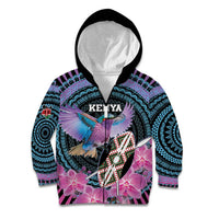 Personalised Kenya Lilac Breasted Roller Kid Hoodie Mix Maasai Shield With Orchid Flower - Wonder Print Shop
