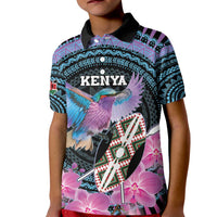 Personalised Kenya Lilac Breasted Roller Kid Polo Shirt Mix Maasai Shield With Orchid Flower - Wonder Print Shop
