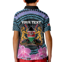 Personalised Kenya Lilac Breasted Roller Kid Polo Shirt Mix Maasai Shield With Orchid Flower - Wonder Print Shop
