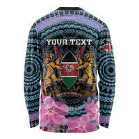 Personalised Kenya Lilac Breasted Roller Long Sleeve Shirt Mix Maasai Shield With Orchid Flower - Wonder Print Shop