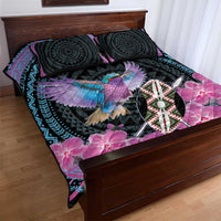 Personalised Kenya Lilac Breasted Roller Quilt Bed Set Mix Maasai Shield With Orchid Flower - Wonder Print Shop