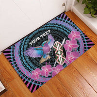 Personalised Kenya Lilac Breasted Roller Rubber Doormat Mix Maasai Shield With Orchid Flower - Wonder Print Shop