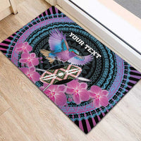 Personalised Kenya Lilac Breasted Roller Rubber Doormat Mix Maasai Shield With Orchid Flower - Wonder Print Shop