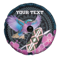 Personalised Kenya Lilac Breasted Roller Spare Tire Cover Mix Maasai Shield With Orchid Flower - Wonder Print Shop